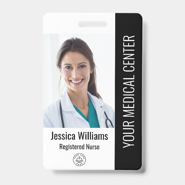 Crachá Enfermeira Registrada RN ID Funcionário Preto (Frente)