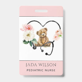 Crachá Enfermeiro Pediátrico Urso de Teddy Urso Floral Es