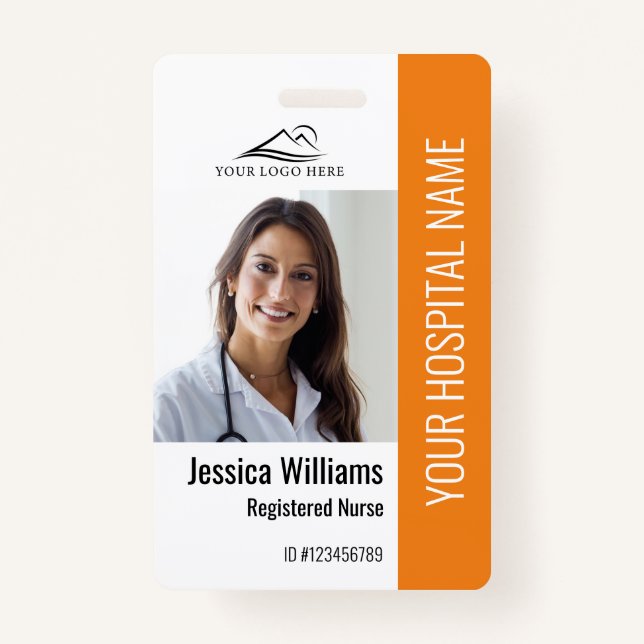 Crachá Enfermeiro Registrado RN Trabalho de Foto Laranja  (Frente)