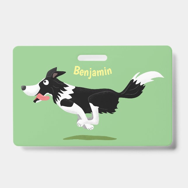 Crachá Engraçado Cão da Borda Collie executando desenho a (Frente)