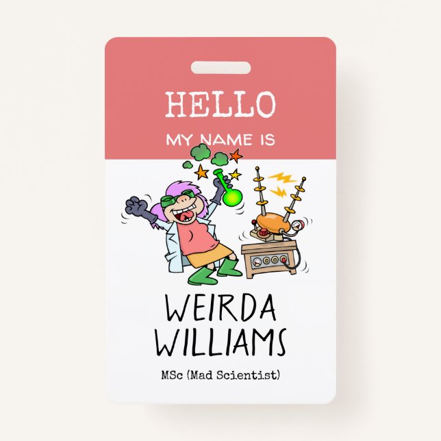 Crachá Engraçado Cientista Louco Olá Meu Nome É Nome de e (Frente)