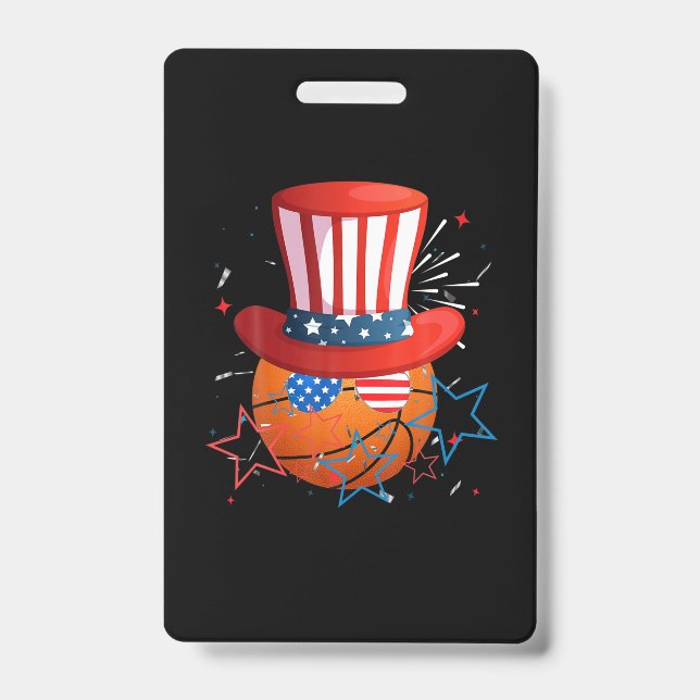 Crachá Engraçado Em 4 De Julho Para Jogadores De Basquete (Frente)