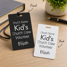 Crachá Equipe de Igreja KIDS Voluntário Nome Preto Branco