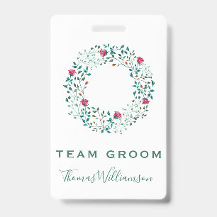 Crachá Equipe Groom Rustic Floral & Coroa de Folhagens Ca