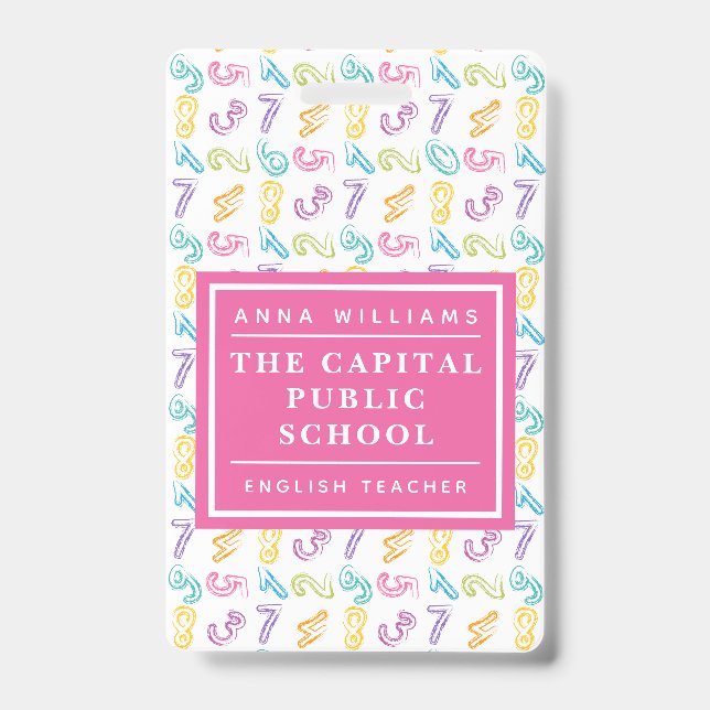 Crachá Escola Primária Colorida Professora de Matemática (Frente)