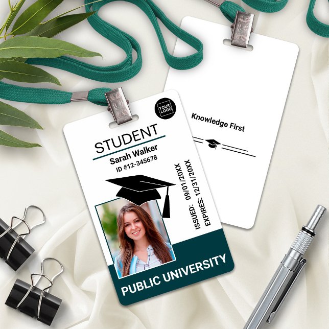 Crachá Escolar Universitário de Identificação do A (Student Photo ID School University Badge – Teal)