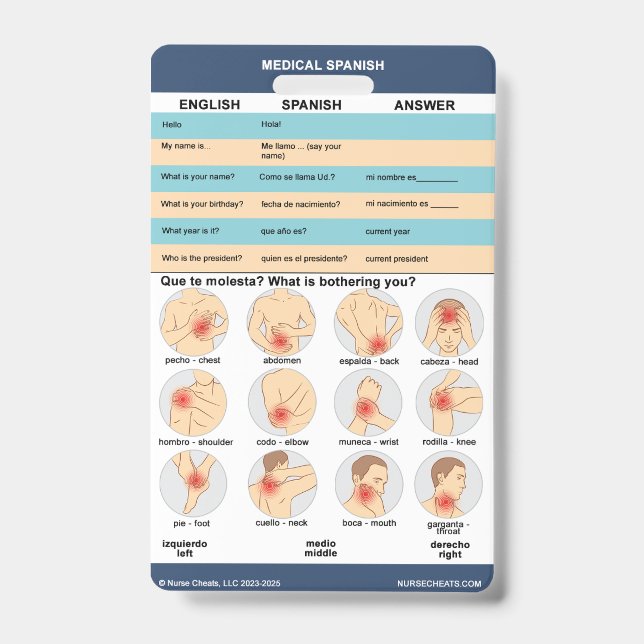 Crachá Espanhol Médico - Avaliação Básica (Frente)