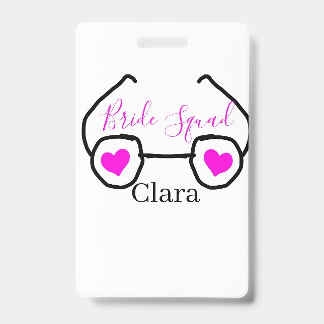 Crachá Esquadra de noiva rosa preto googles coração damas (Frente)