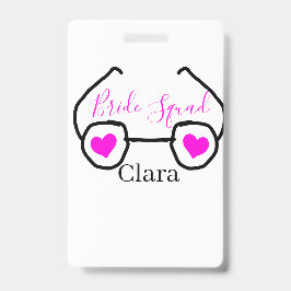 Crachá Esquadra de noiva rosa preto googles coração damas