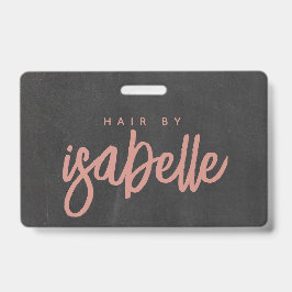 Crachá Estilista de Cabelo Minimalista Rosa Pó Escrito Pr