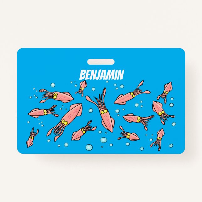 Crachá Estilo de desenho animado de lula rosa e engraçado (Frente)