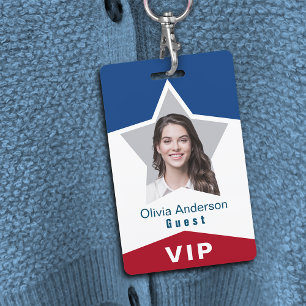 Crachá Estrela Vermelho Branco Azul ID de Foto VIP