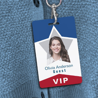 Crachá Estrela Vermelho Branco Azul ID de Foto VIP