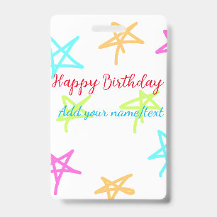 Crachá Estrelas coloridas feliz aniversário adicione text