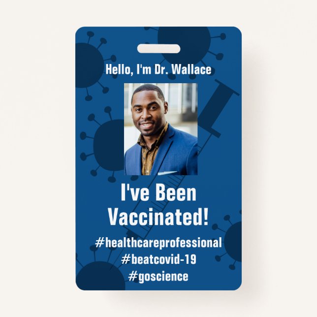 Crachá Eu fui vacinado para Covid-19, Deep Blue (Frente)