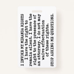 Crachá Eu Invoco Meus Direitos De Miranda/Eu Não Concordo