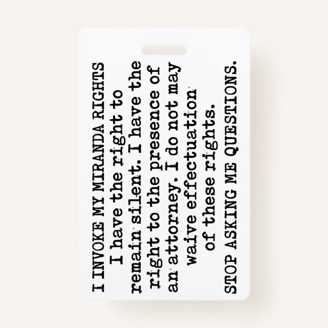 Crachá Eu Invoco Meus Direitos De Miranda/Eu Não Concordo (Frente)