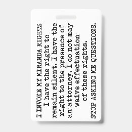 Crachá Eu Invoco Meus Direitos Miranda/Eu Não Consinto