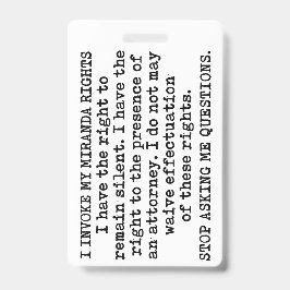 Crachá Eu Invoco Meus Direitos Miranda/Eu Não Consinto