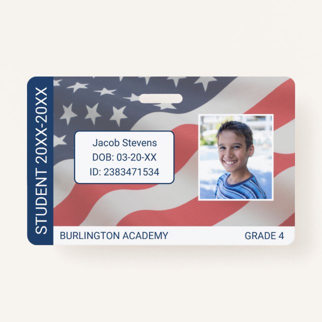 Crachá EUA Flag Student ID Homeschool ou Private School (Frente)