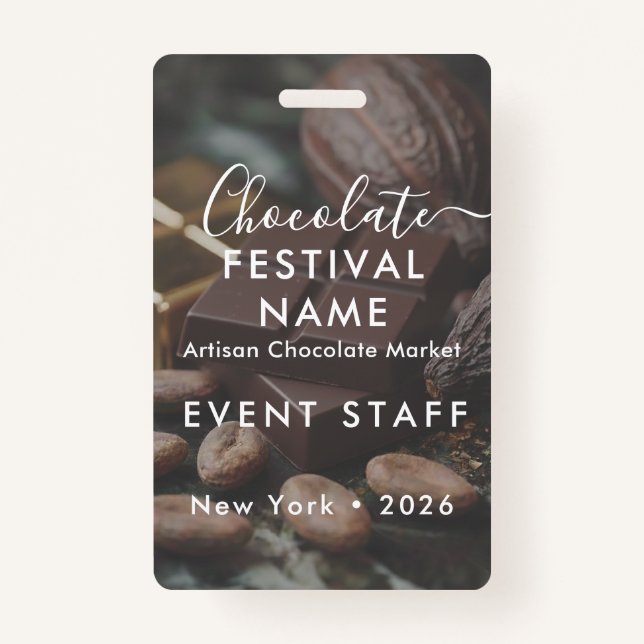 Crachá Event Staff Photo Custom Chocolate Festival Name  (Frente)