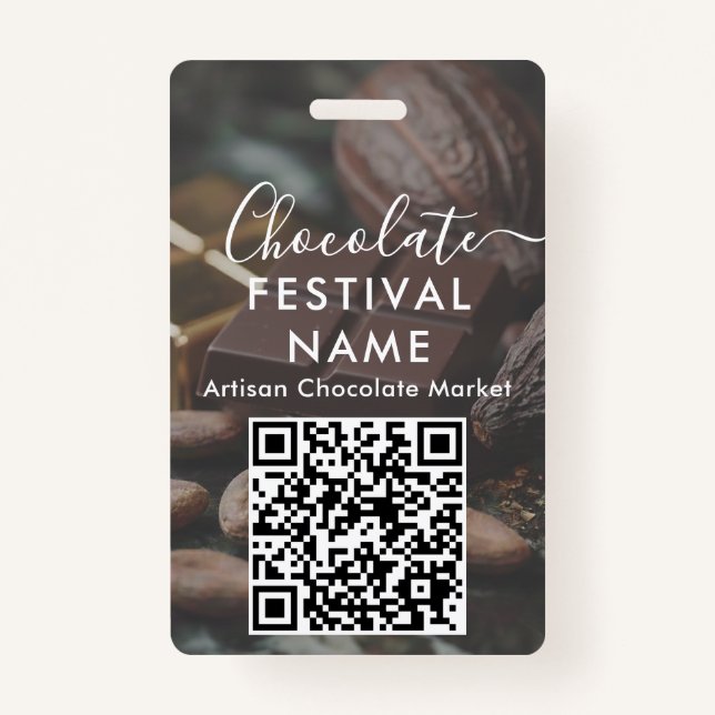 Crachá Event Staff Photo Qr Code Chocolate Festival Name (Verso)