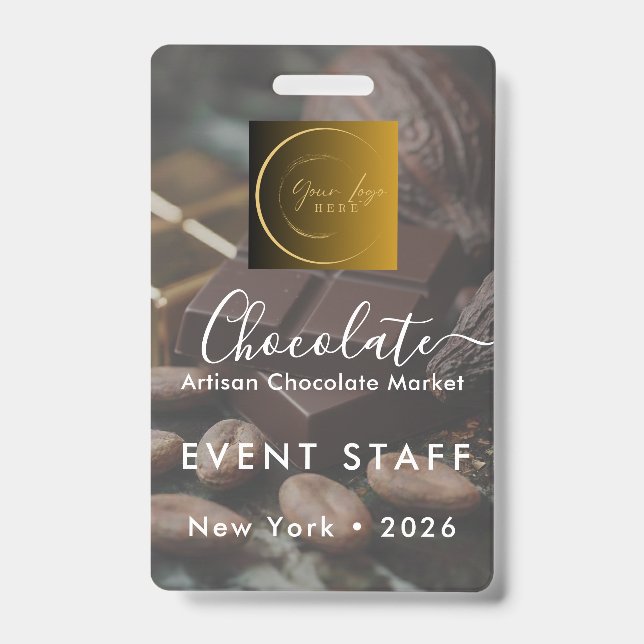 Crachá Event Staff Photo Qr Code Logo Chocolate Festival (Frente)