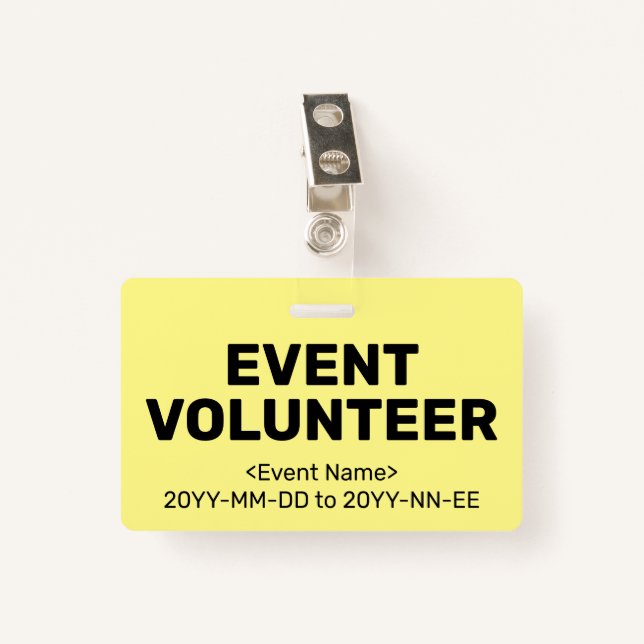 Crachá "EVENT VOLUNTEER" simples (Frente com Clipe)