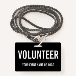 Crachá Evento Branco preto de voluntário simples