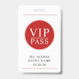 Crachá Evento de acesso único VIP - Branco vermelho simpl