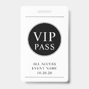 Crachá Evento de Acesso VIP Tudo Branco Preto Simples