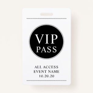 Crachá Evento de Acesso VIP Tudo Branco Preto Simples