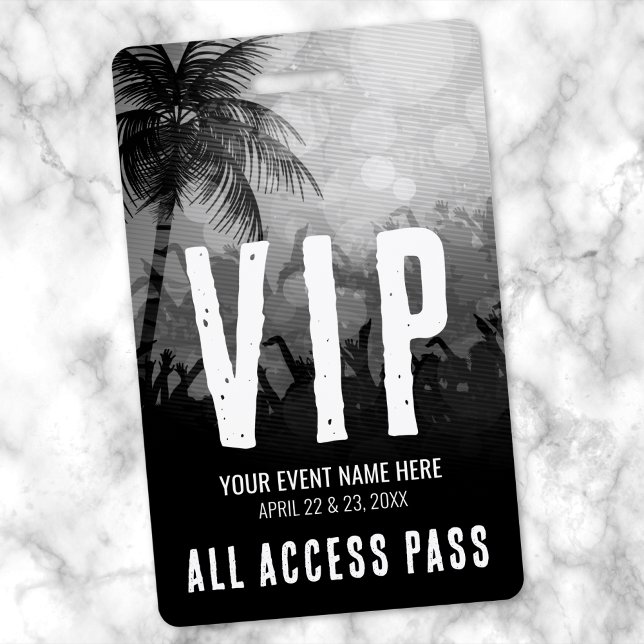 Crachá Evento de Festival Preto e Branco VIP (All Access Black White Event VIP Badge)