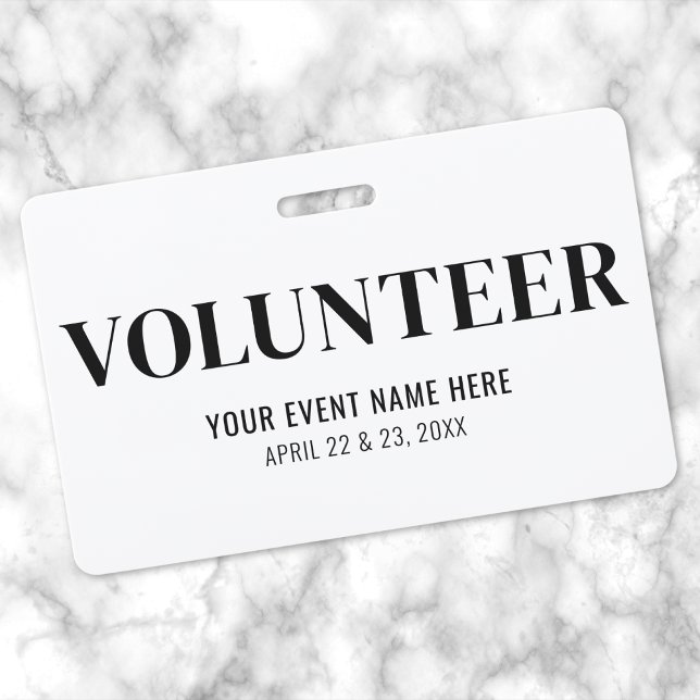 Crachá Evento de Voluntários Preto e Branco (Black White Volunteer Event Badge)