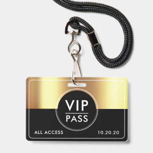 Crachá Evento VIP Acesso Total Dourado Metálico Preto