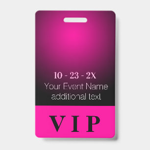Crachá Evento VIP com Gradiente Rosa Neon e Preto