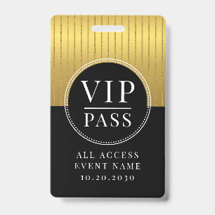 Crachá Evento VIP de Acesso Total Dourado Metálico Preto