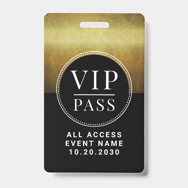 Crachá Evento VIP de Acesso Total Falso Antigo Dourado (Frente)