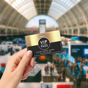 Crachá Evento VIP de Acesso Total Metálico Dourado Preto
