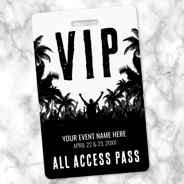 Crachá Evento VIP de Acesso Total Preto e Branco (All Access Black White Event VIP Badge)