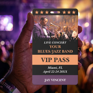 Crachá Evento VIP de Concerto ao Vivo de Jazz Blues com F