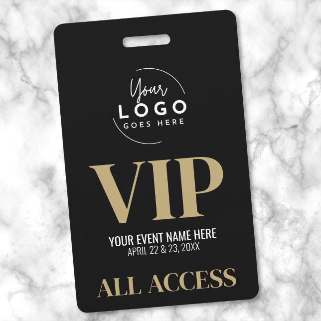 Crachá Evento VIP Dourado do logotipo (VIP Your Logo Black Gold Event Badge)