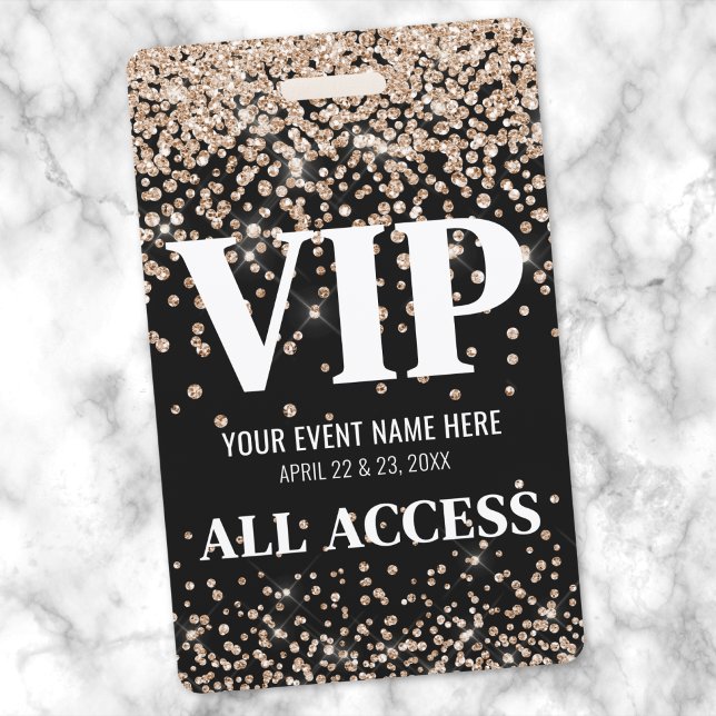 Crachá Evento VIP Elegante Dourado e Preto (Gold Black VIP Event Badge)