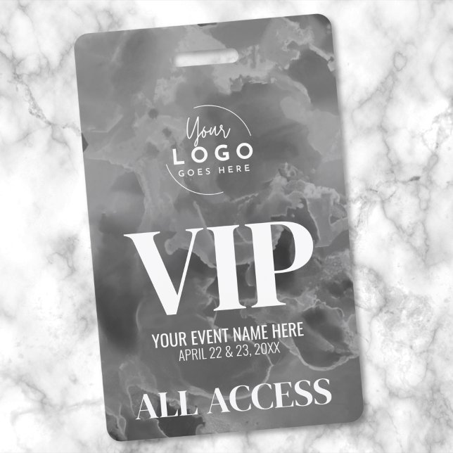 Crachá Evento VIP Logotipo Preto Branco (Black And White Event Your Logo All Access VIP Badge )