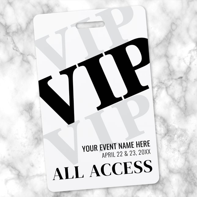 Crachá Evento VIP Simples Branco Preto (Black White Simple VIP Event Badge)