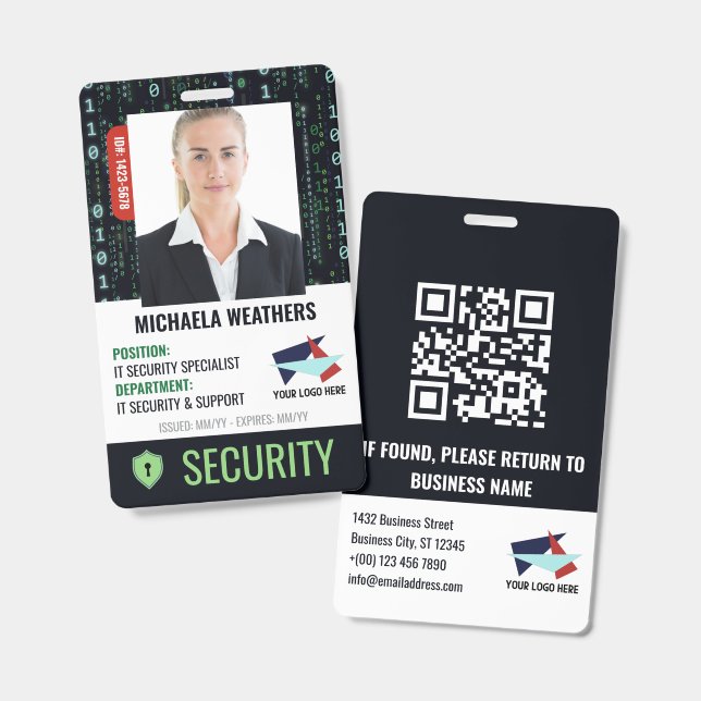 Crachá Falling Code Cyber Security Shield Employee ID (Frente e verso)