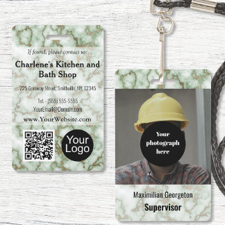 Crachá Faux Green Dourado Marble ID