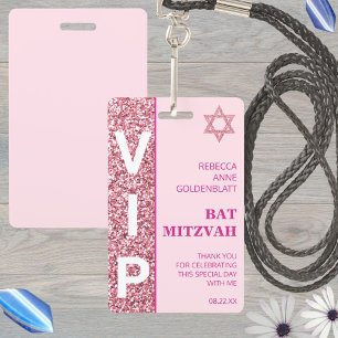 Crachá Favor do Partido VIP Mitzvah, VIP Único, Rosa Glam
