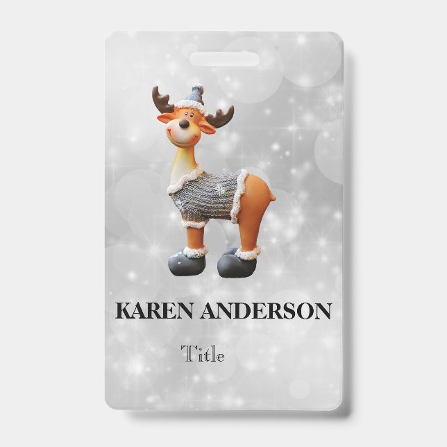 Crachá Feliz Christmoose vestindo um chapéu (Frente)