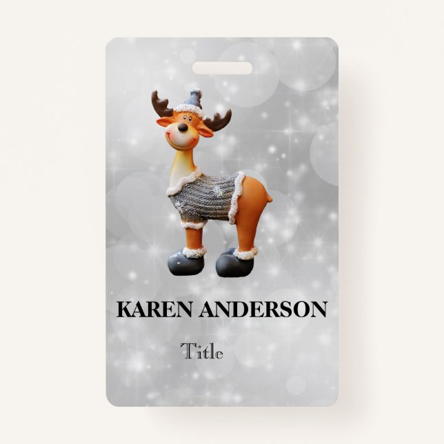 Crachá Feliz Christmoose vestindo um chapéu (Frente)